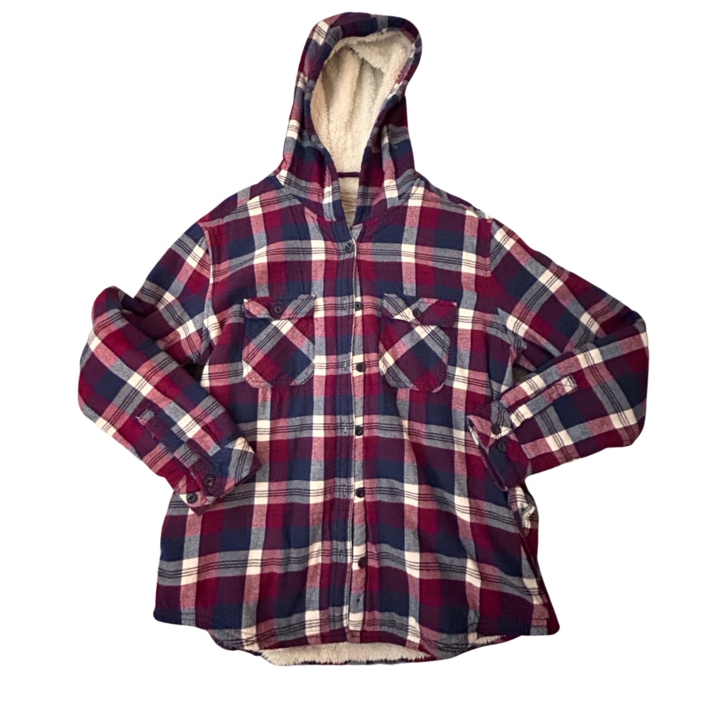 Boston Traders | Blue, Maroon, White Plaid Button-up Hoodie | EUC